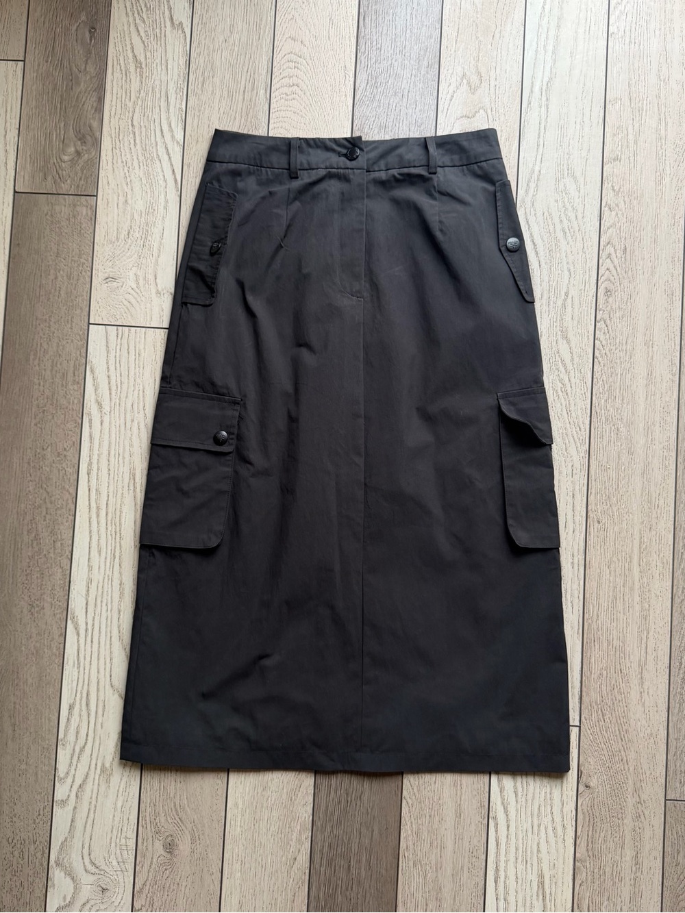 Black Utility Midi Skirt with Cargo Pockets S